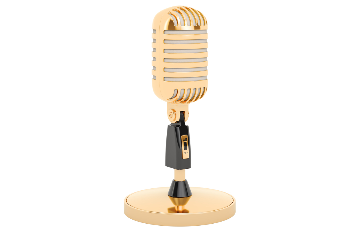 Golden Microphone on a white background.